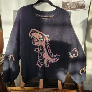 Women's Black Dinosaur Sweater From Shein
